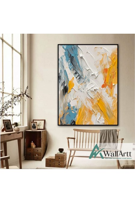 Abstract Yellow Blue 3d Heavy Textured Partial Oil Painting